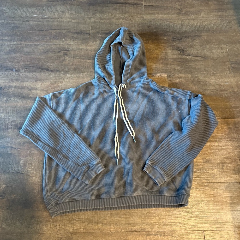 Gray Aerie Ribbed Cropped Hoodie